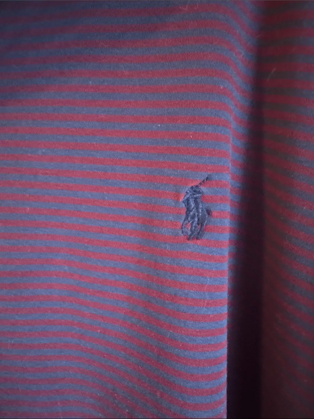 GUC Polo by Ralph Lauren Men's Deep Burgundy and Blue Small Stripes